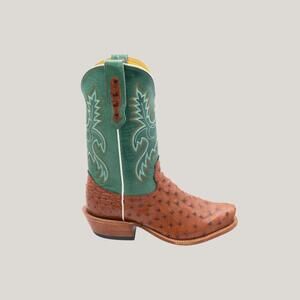 NEW FENOGLIO women's full quill with turquoise eagle boots in cognac